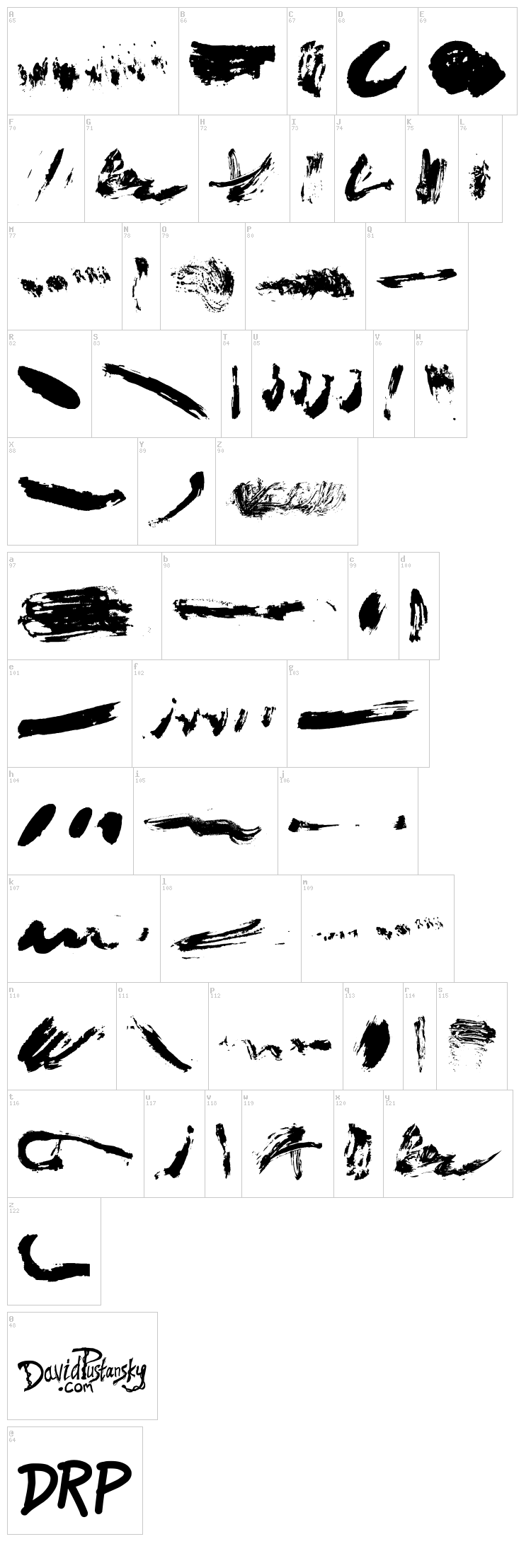 Brush Stroke Of Genius font map